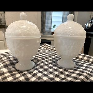 vintage milk glass canisters